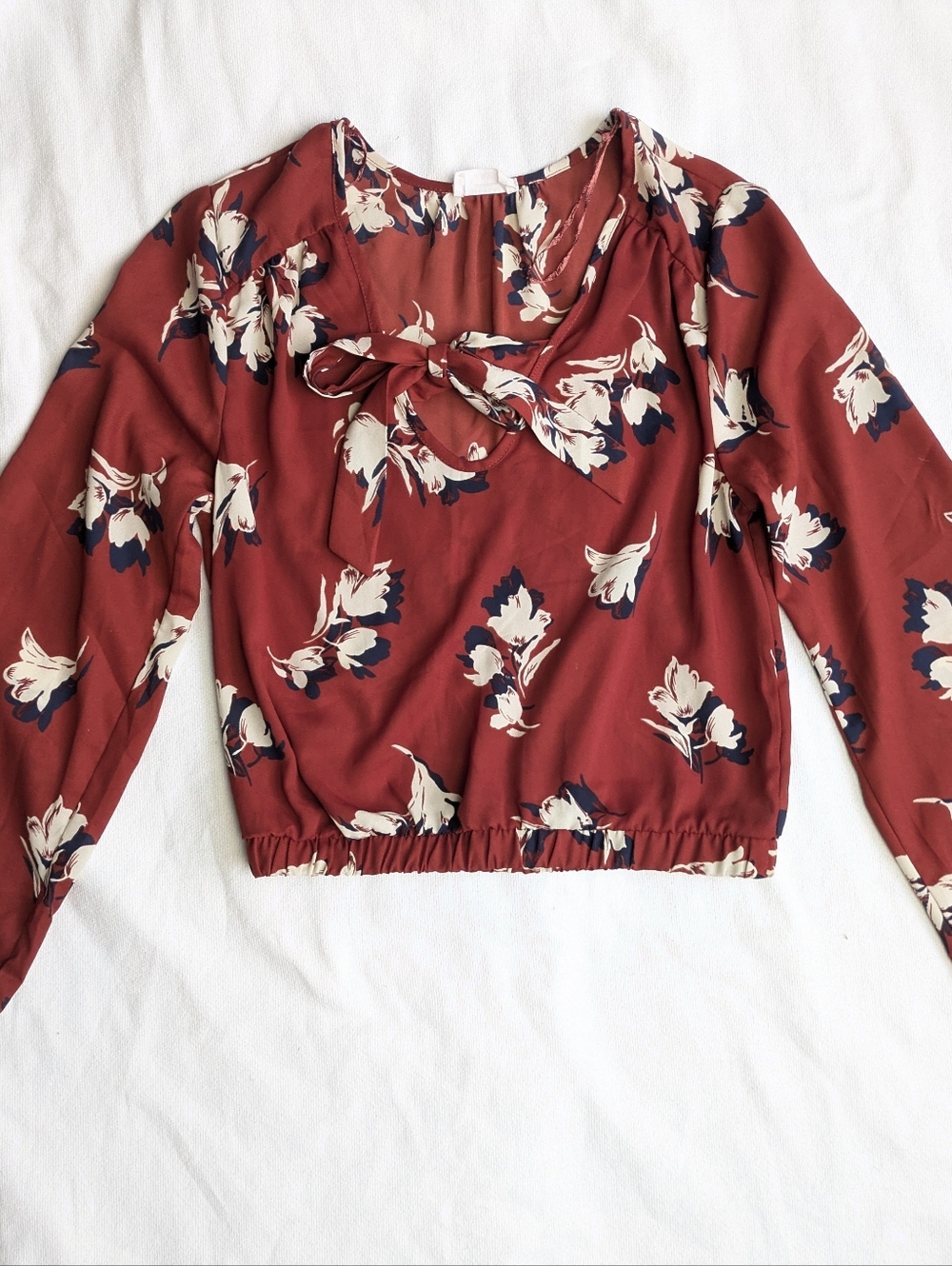 Women's Floral Cropped Blouse XS Tie Front